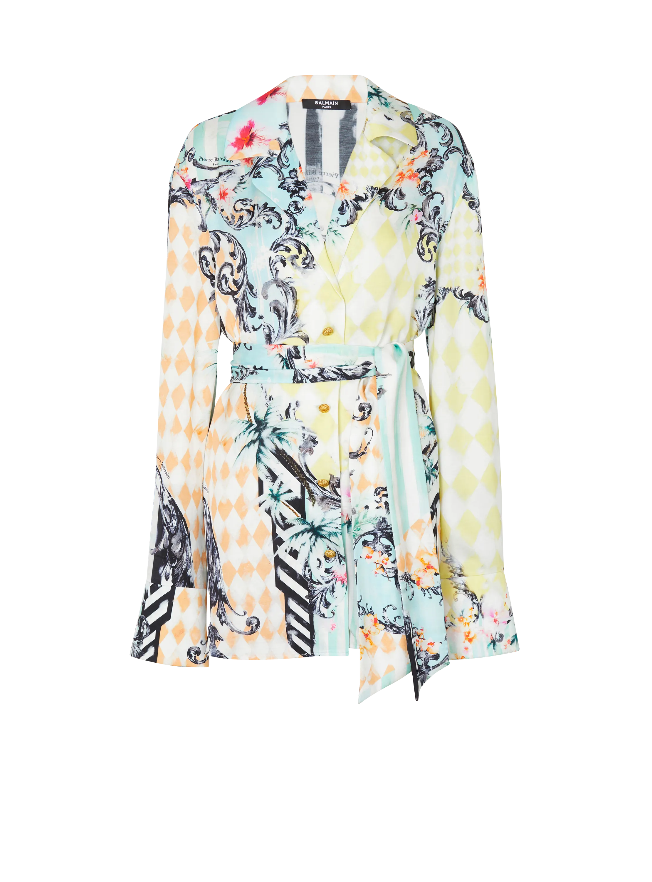 Camisa fluida con estampado Baroque y cinturón