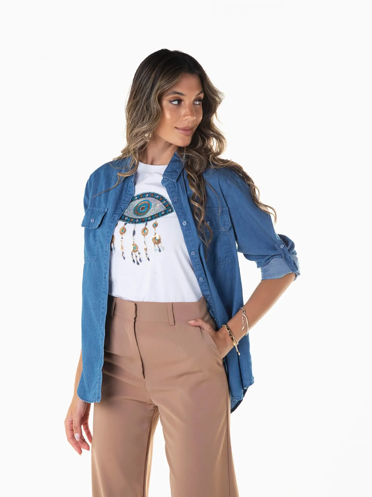 Camisa vaquera con trabillas