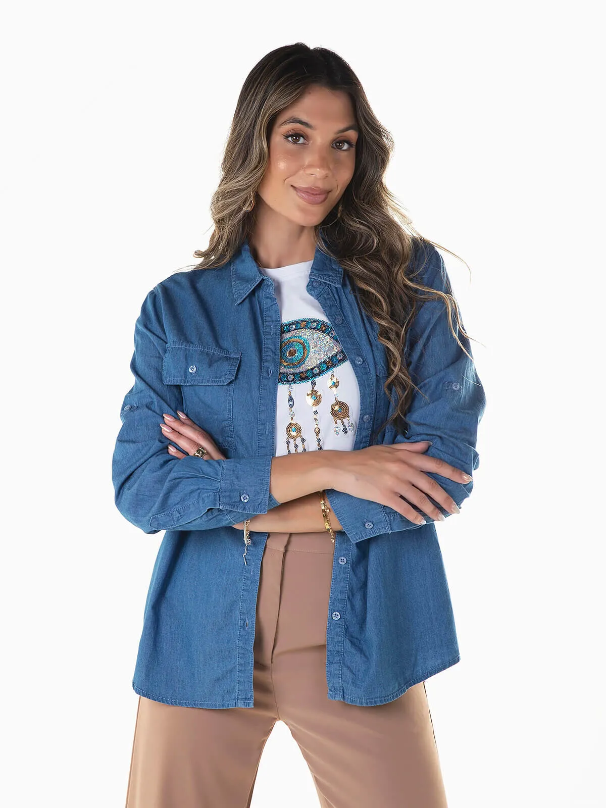 Camisa vaquera con trabillas