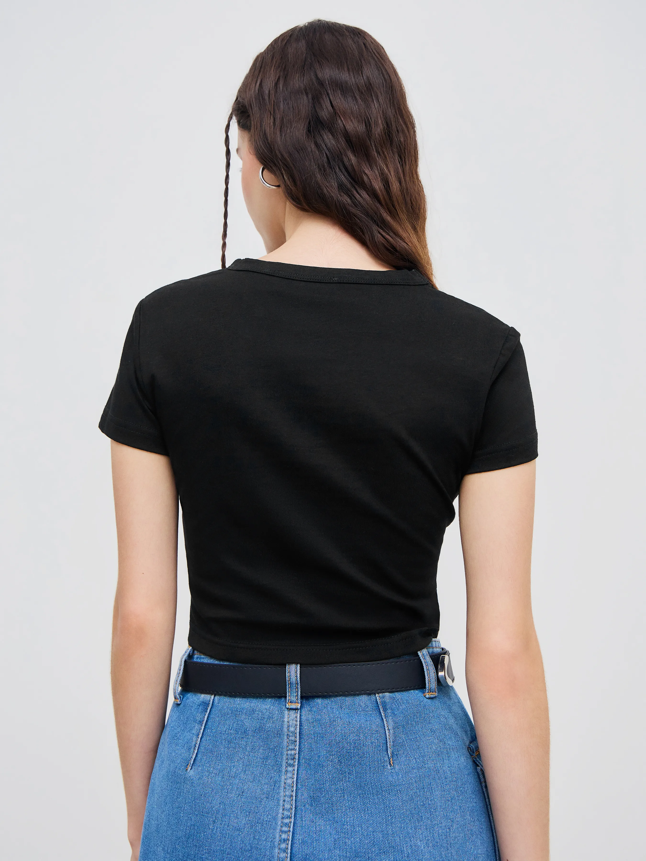 Camiseta Crop con Estampado de Gato