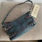 Cartera de cuero Hype azul turquesa hebillas occidentales boho nueva