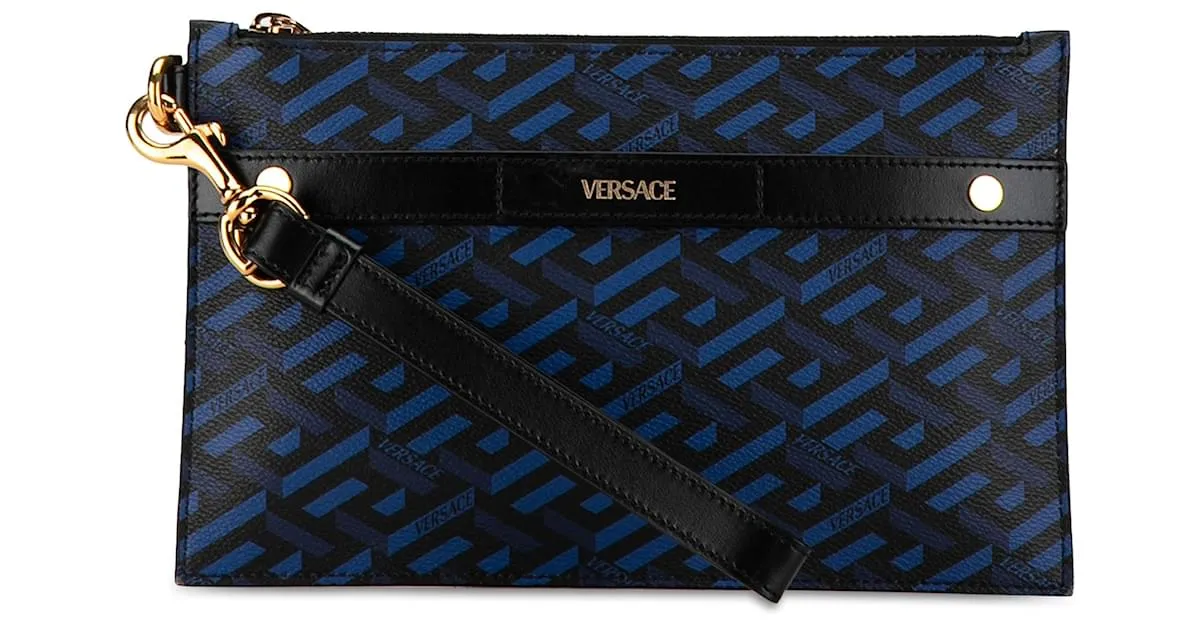 Clutch Versace Blue La Greca Azul 