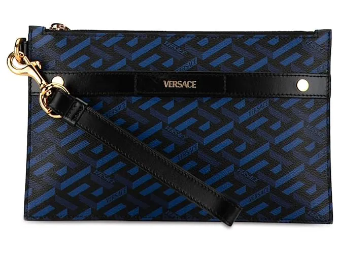 Clutch Versace Blue La Greca Azul 