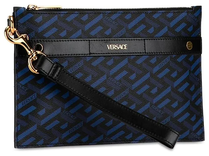 Clutch Versace Blue La Greca Azul 
