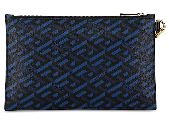Clutch Versace Blue La Greca Azul 