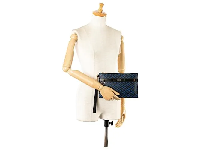Clutch Versace Blue La Greca Azul 