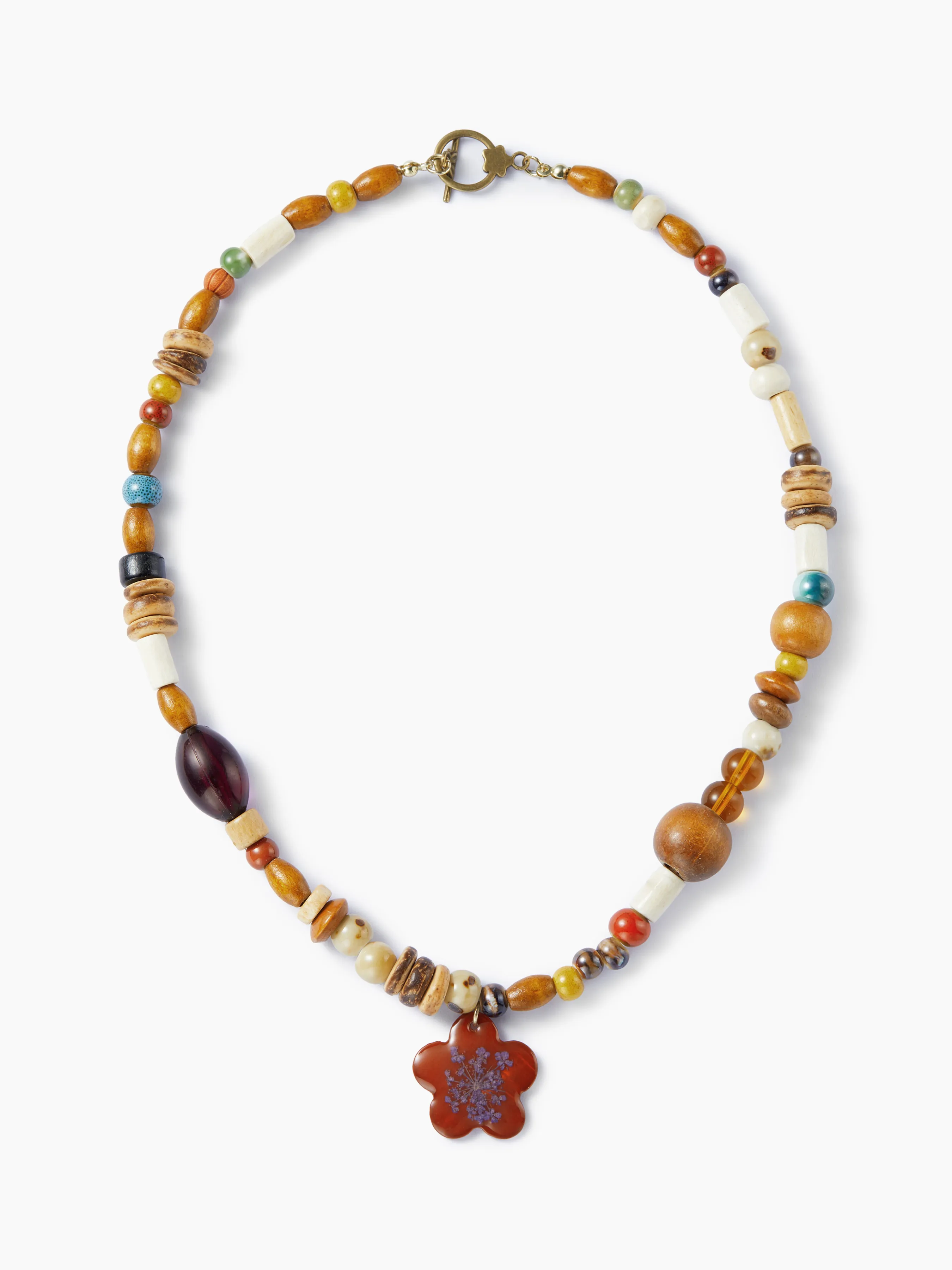 Collar con Encanto Floral y Cuentas de Vidrio de Colores