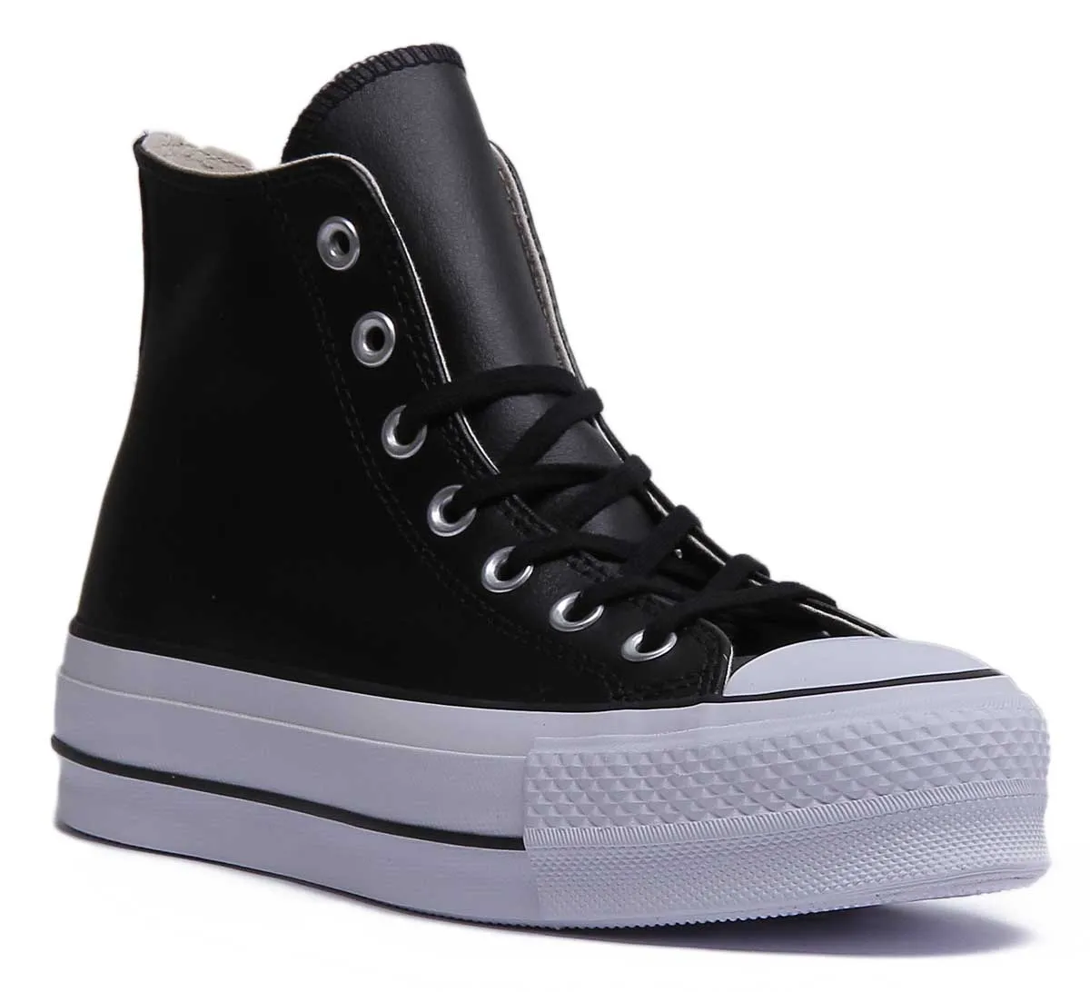 Converse Chuck Taylor All Star Lift Hi Zapatillas de cuero con cordones para mujer en negro blanco