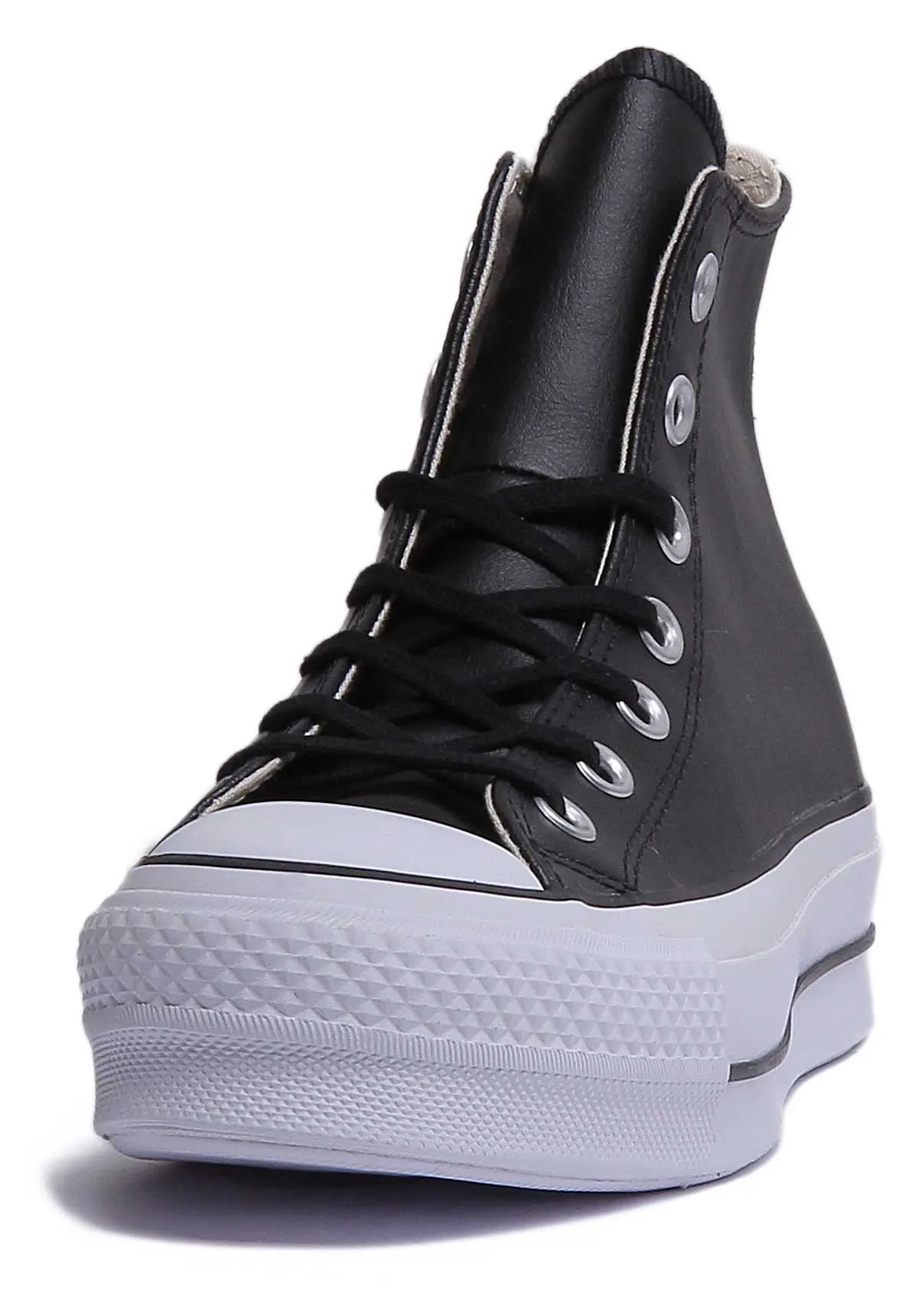 Converse Chuck Taylor All Star Lift Hi Zapatillas de cuero con cordones para mujer en negro blanco
