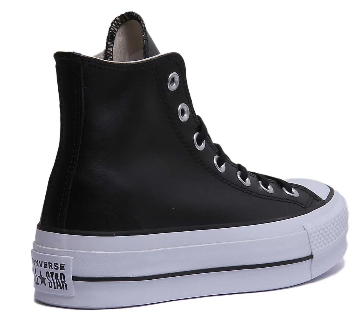 Converse Chuck Taylor All Star Lift Hi Zapatillas de cuero con cordones para mujer en negro blanco