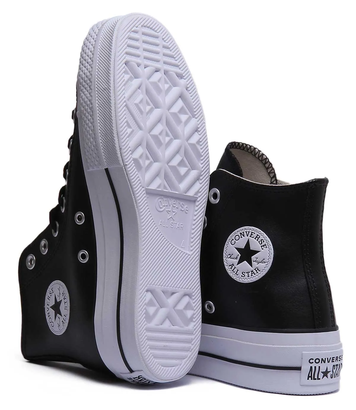 Converse Chuck Taylor All Star Lift Hi Zapatillas de cuero con cordones para mujer en negro blanco