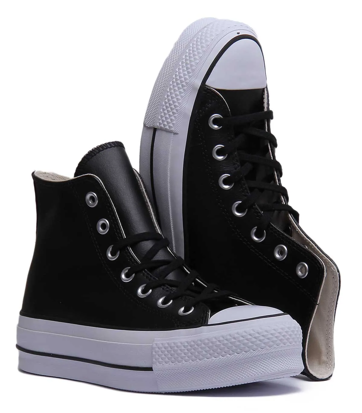 Converse Chuck Taylor All Star Lift Hi Zapatillas de cuero con cordones para mujer en negro blanco