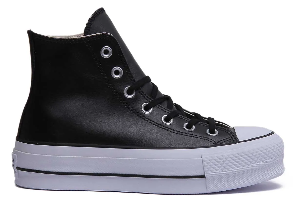 Converse Chuck Taylor All Star Lift Hi Zapatillas de cuero con cordones para mujer en negro blanco