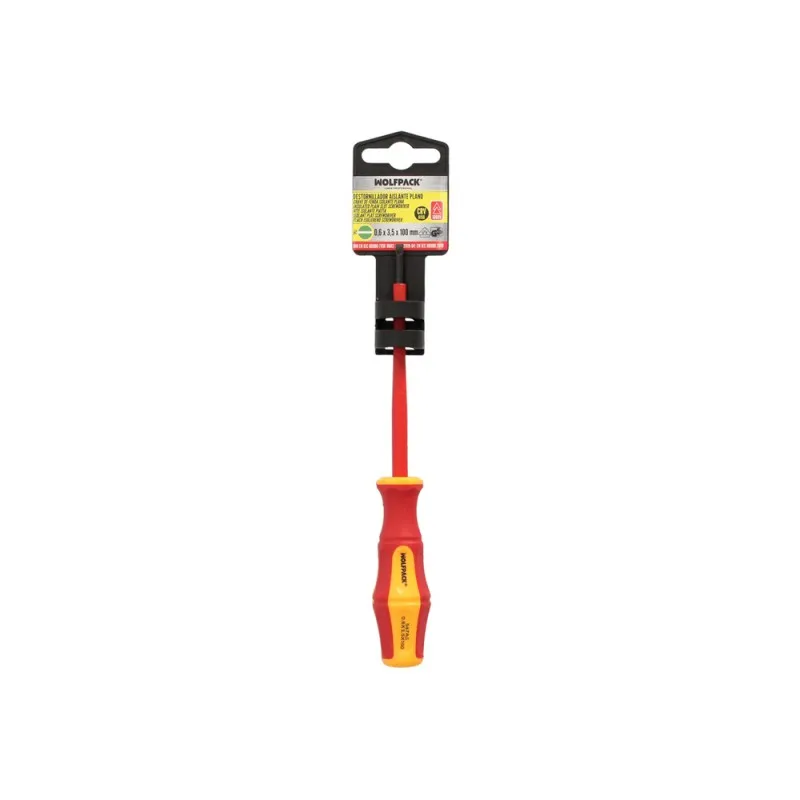 Destornillador Plano Aislado Certificado VDE 1.000 V. Medida 0,6x Ø 3,0 x 100 mm. Destornillador Seguridad Electricista