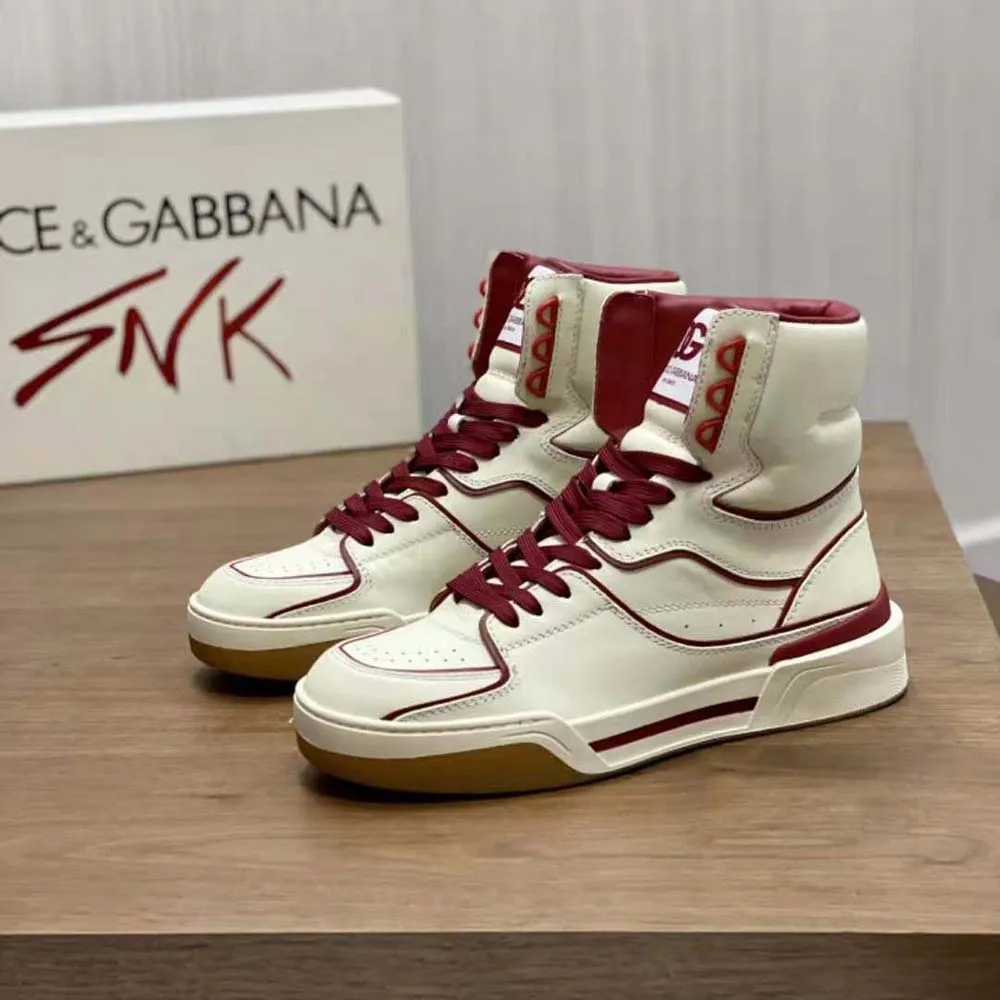 DOLCE GABBANA D&G ZAPATILLAS DE CAñA MEDIA UNISEX DE PIEL DE BECERRO NAPPA NEW ROMABEIGE