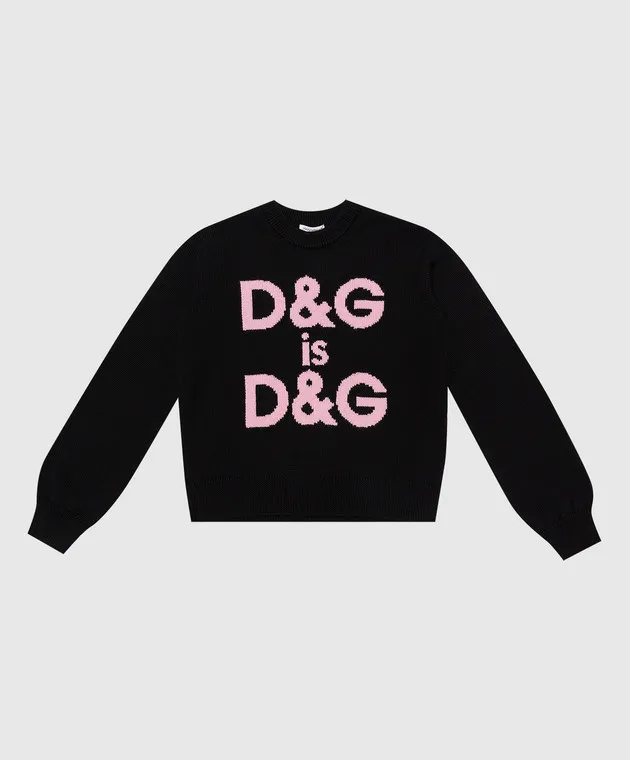 Dolce&Gabbana Children's black wool sweater with a logo pattern