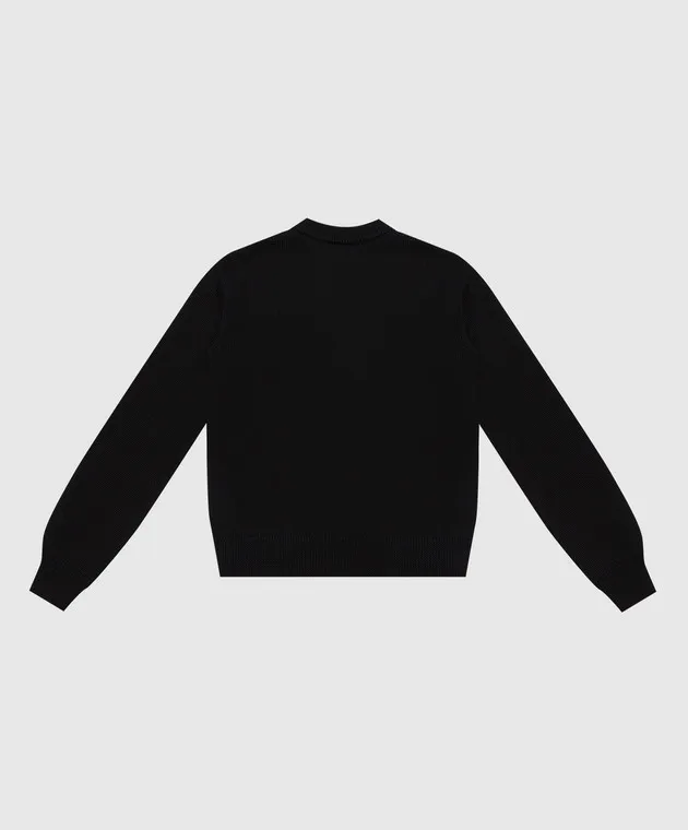 Dolce&Gabbana Children's black wool sweater with a logo pattern