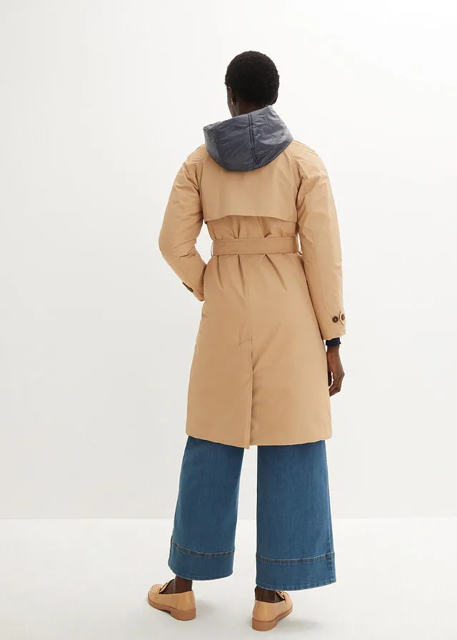 GABARDINA CON INSERTO DE CHALECO Y GUATEADO CAPUCHINOAZUL OSCURO