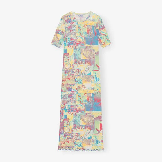 GANNI Printed Rib Jersey Maxi Dress