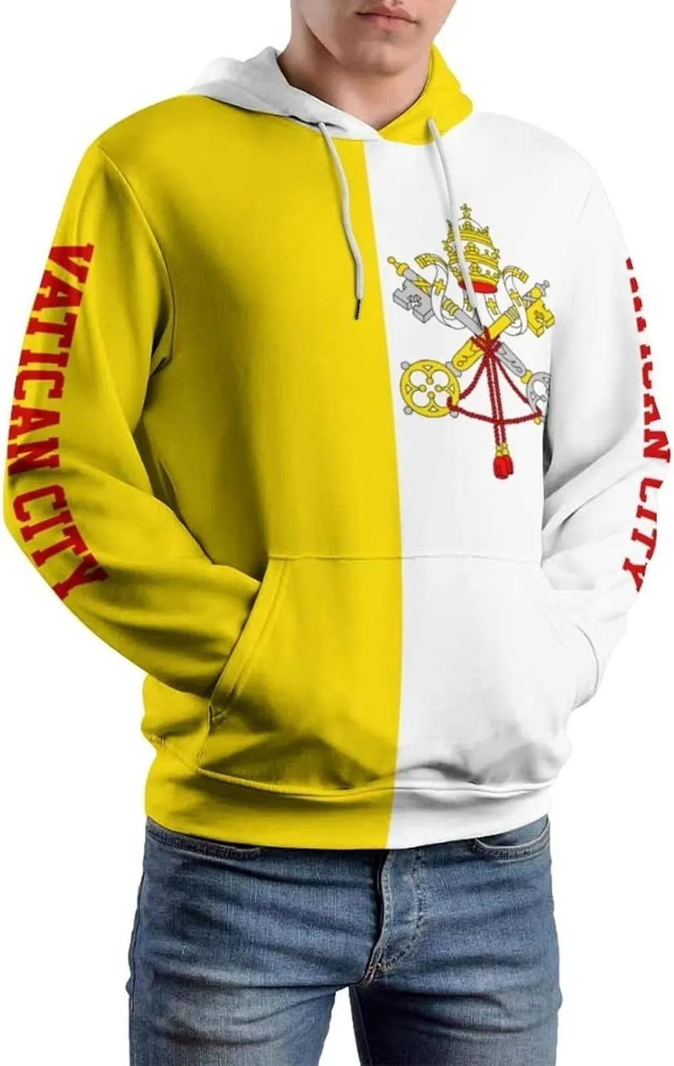 GONMFKM Sudadera con Capucha Y Cordón con Estampado De La Bandera De La Ciudad del Vaticano  Informal  De Manga Larga  De Gran T