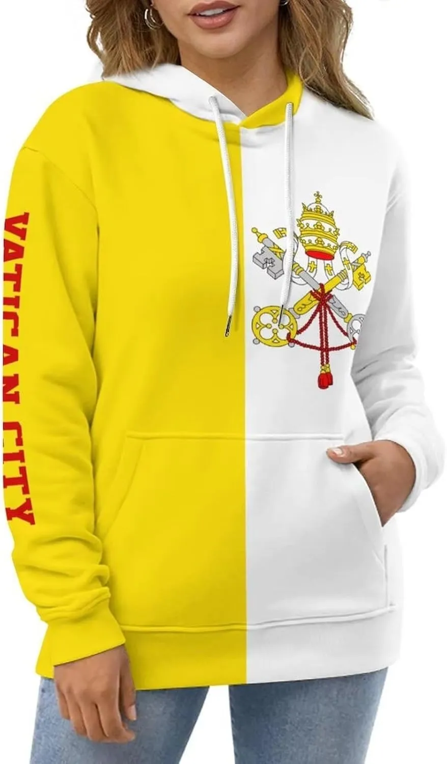GONMFKM Sudadera con Capucha Y Cordón con Estampado De La Bandera De La Ciudad del Vaticano  Informal  De Manga Larga  De Gran T