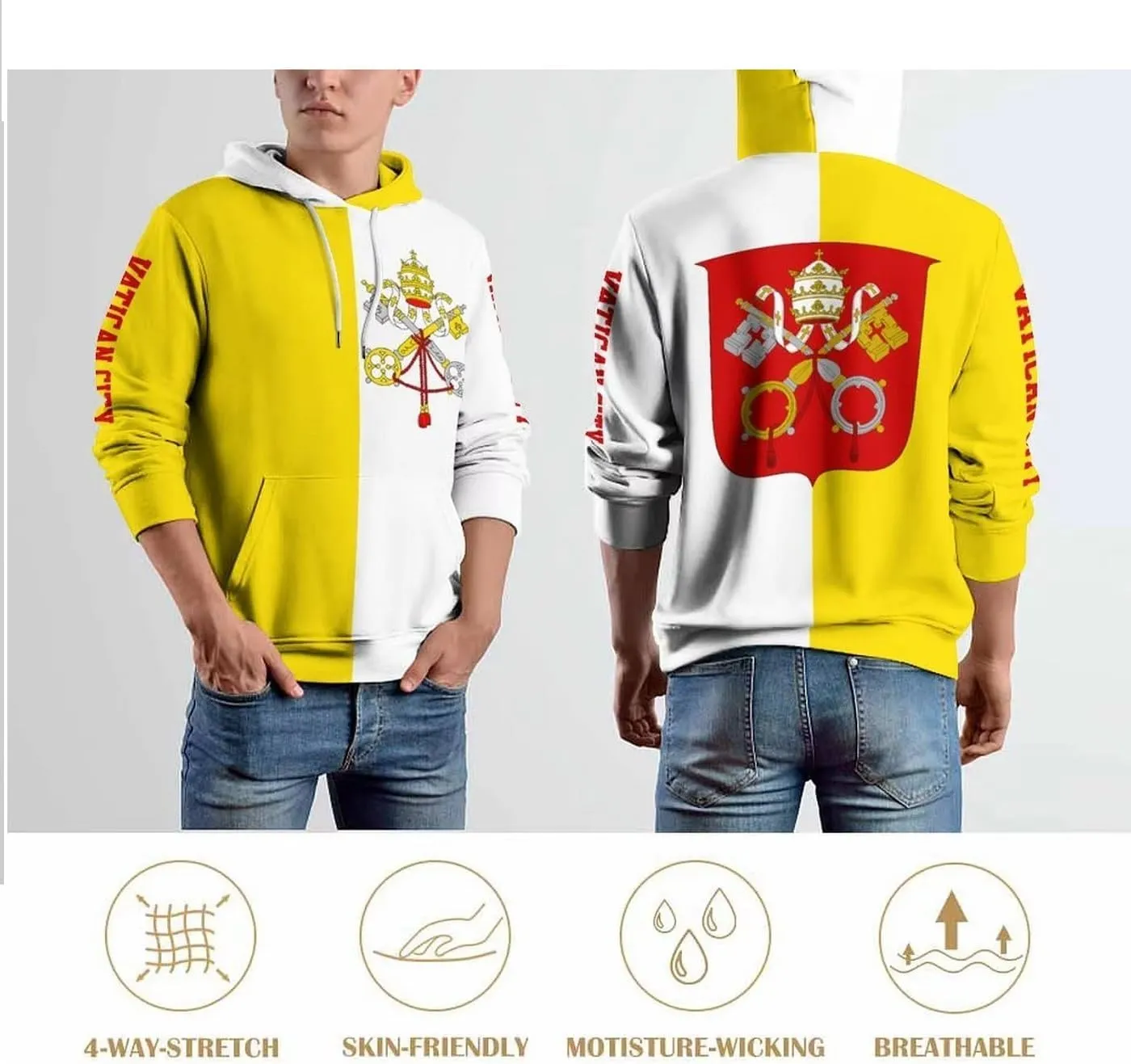 GONMFKM Sudadera con Capucha Y Cordón con Estampado De La Bandera De La Ciudad del Vaticano  Informal  De Manga Larga  De Gran T