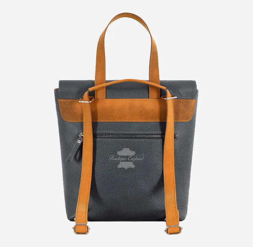 Grey Vintage Leather Backpack  iPad Friendly Shoulder Bag