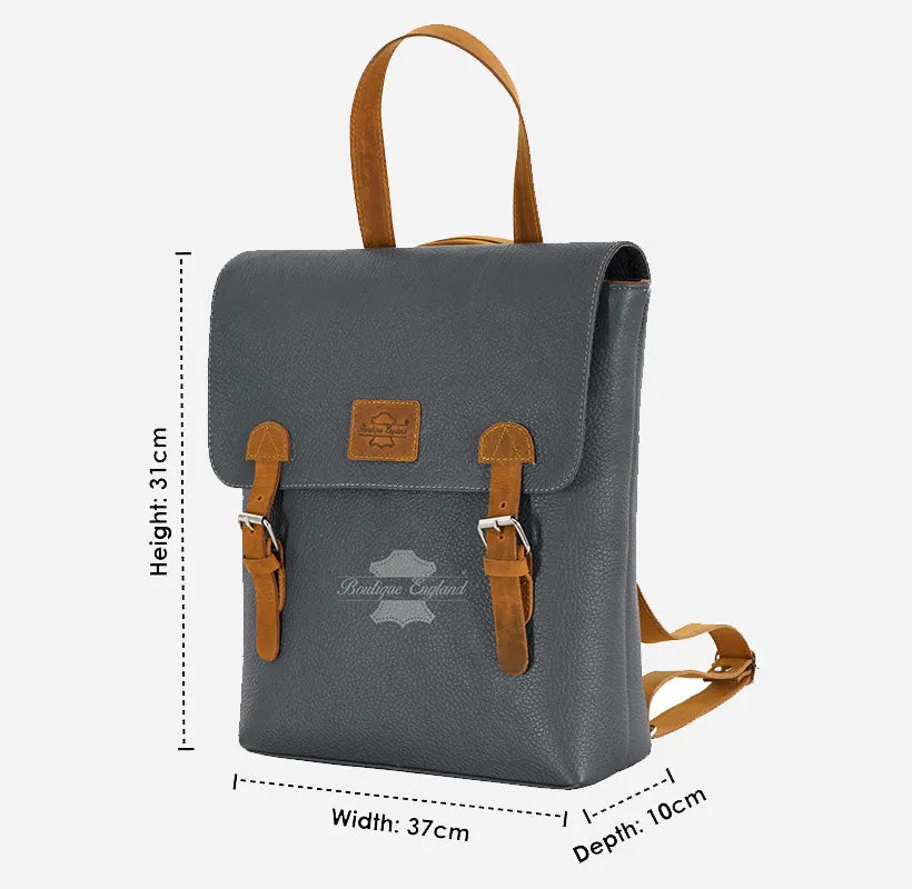 Grey Vintage Leather Backpack  iPad Friendly Shoulder Bag