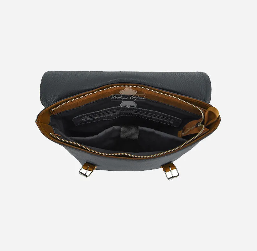 Grey Vintage Leather Backpack  iPad Friendly Shoulder Bag