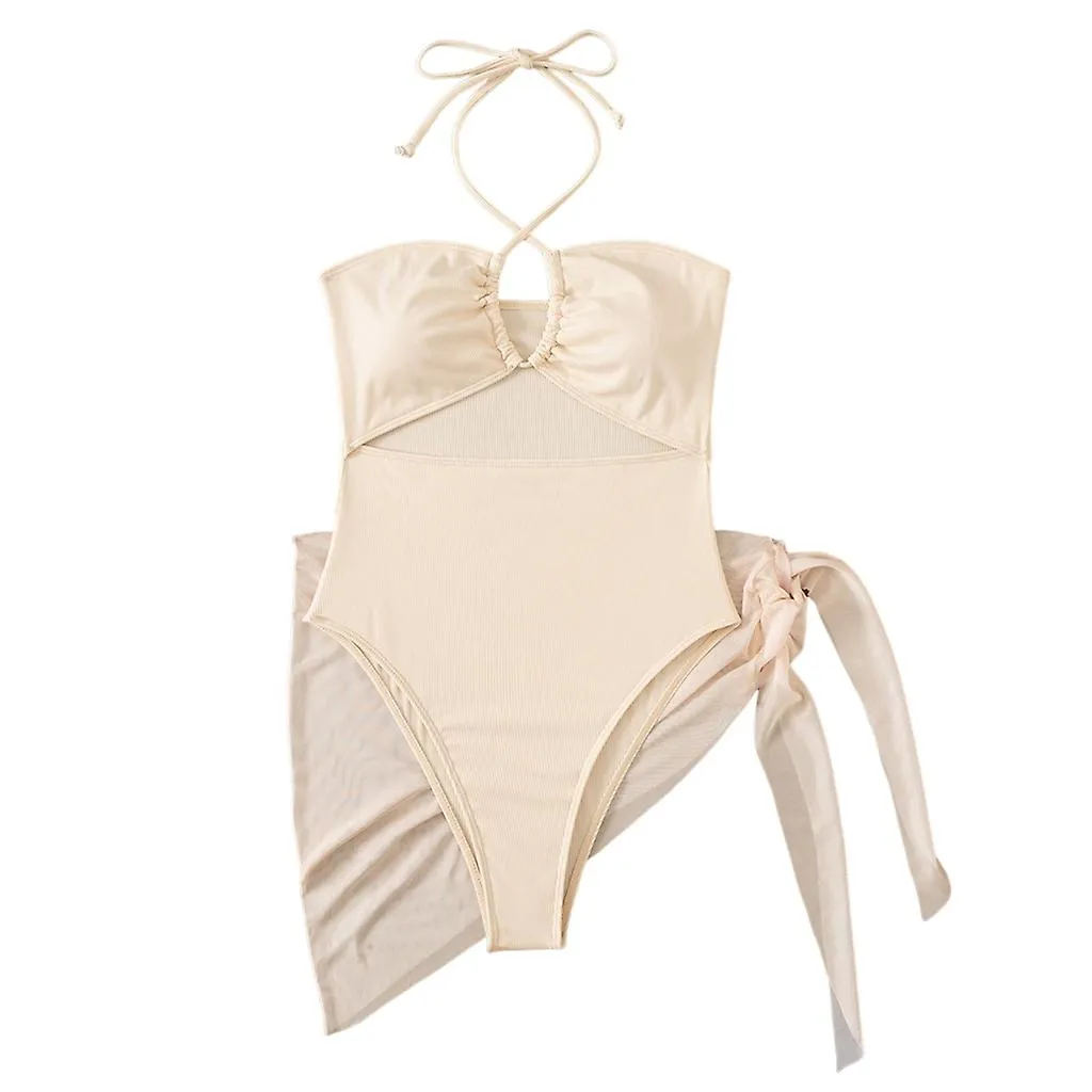 Halter Bikinis With Cover Up For Women Two Pieces Swimsuit Cut Out Bathing Suit