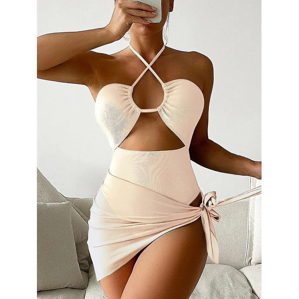 Halter Bikinis With Cover Up For Women Two Pieces Swimsuit Cut Out Bathing Suit