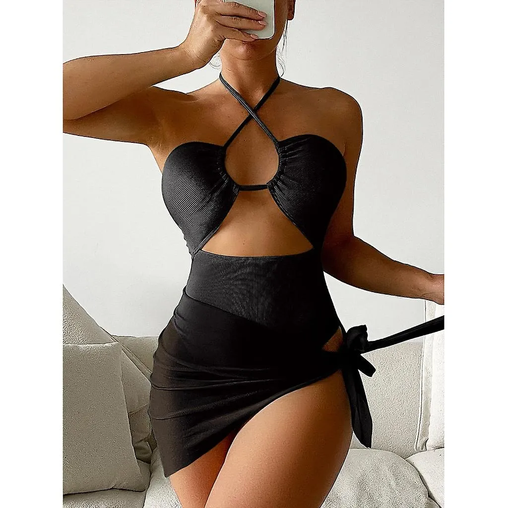 Halter Bikinis With Cover Up For Women Two Pieces Swimsuit Cut Out Bathing Suit