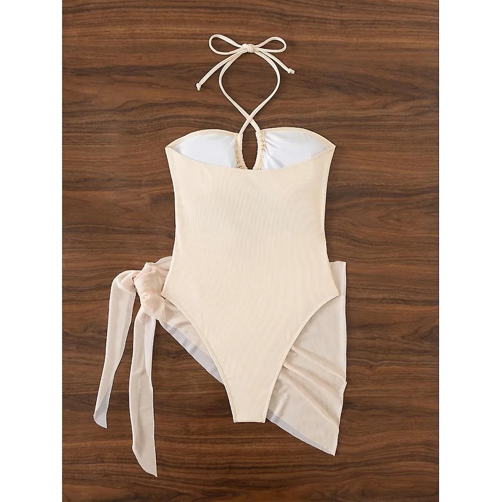 Halter Bikinis With Cover Up For Women Two Pieces Swimsuit Cut Out Bathing Suit