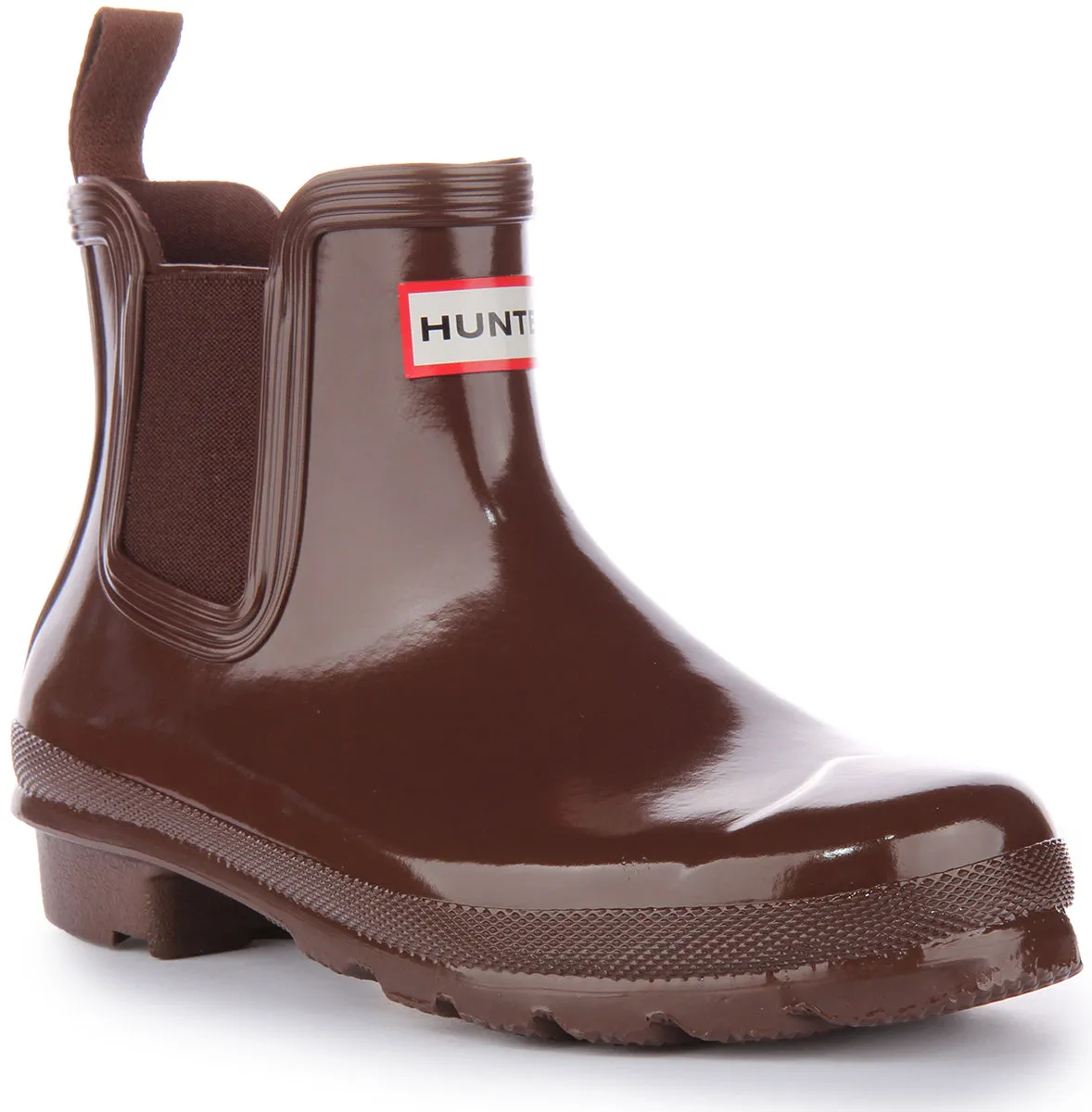 Hunter Original Bota chelsea brillante para mujer en marrón