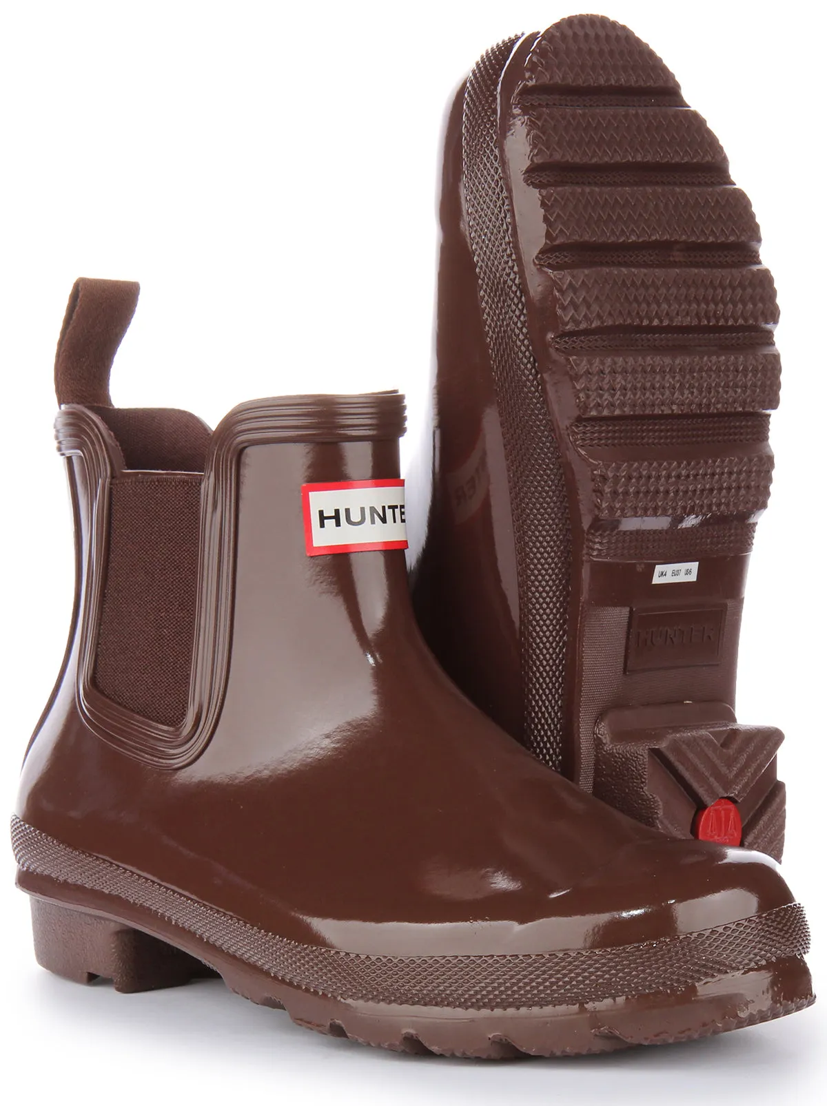 Hunter Original Bota chelsea brillante para mujer en marrón