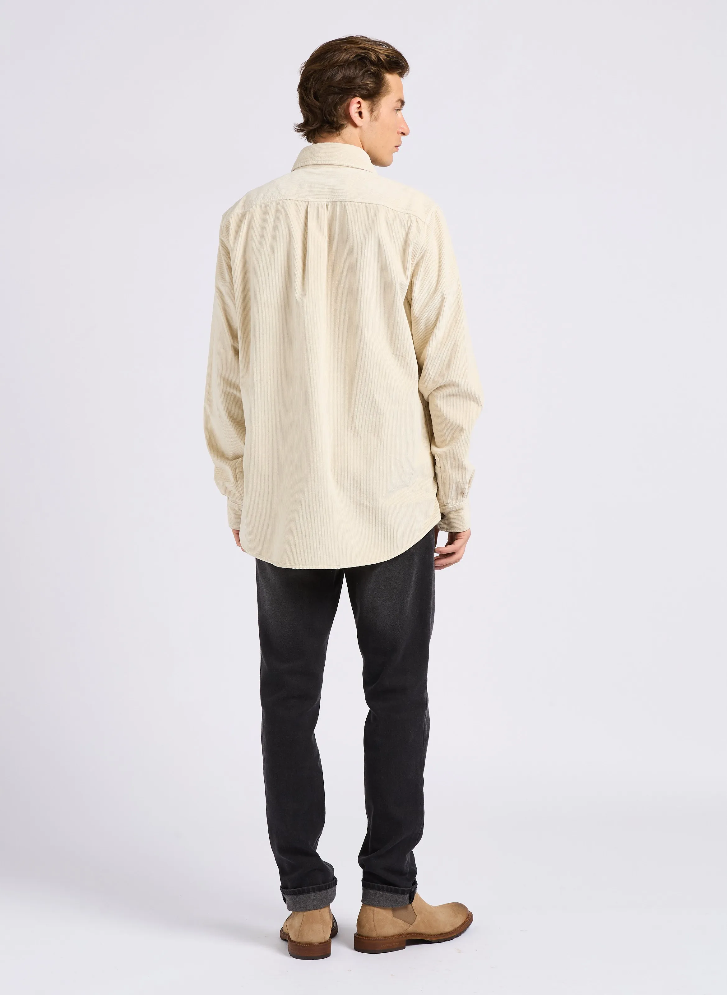 IKKS Camisa recta de algodón mezclado acanalado en beige