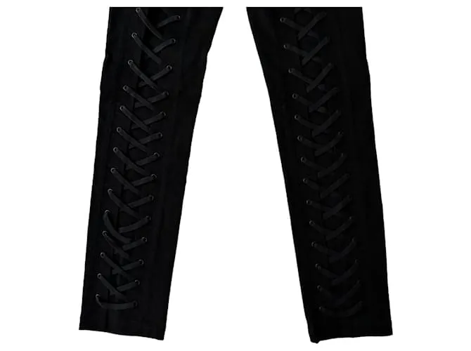 Issey Miyake Pantalón corsé de denim de algodón negro 