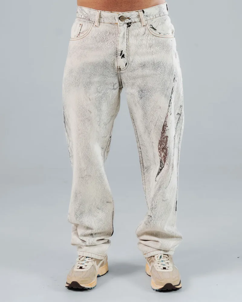 Jeans Regular Para Hombre Blanco Print