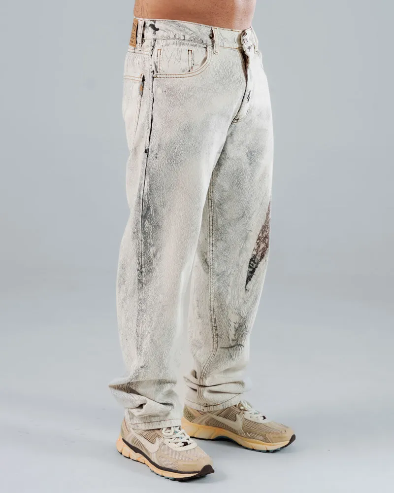 Jeans Regular Para Hombre Blanco Print