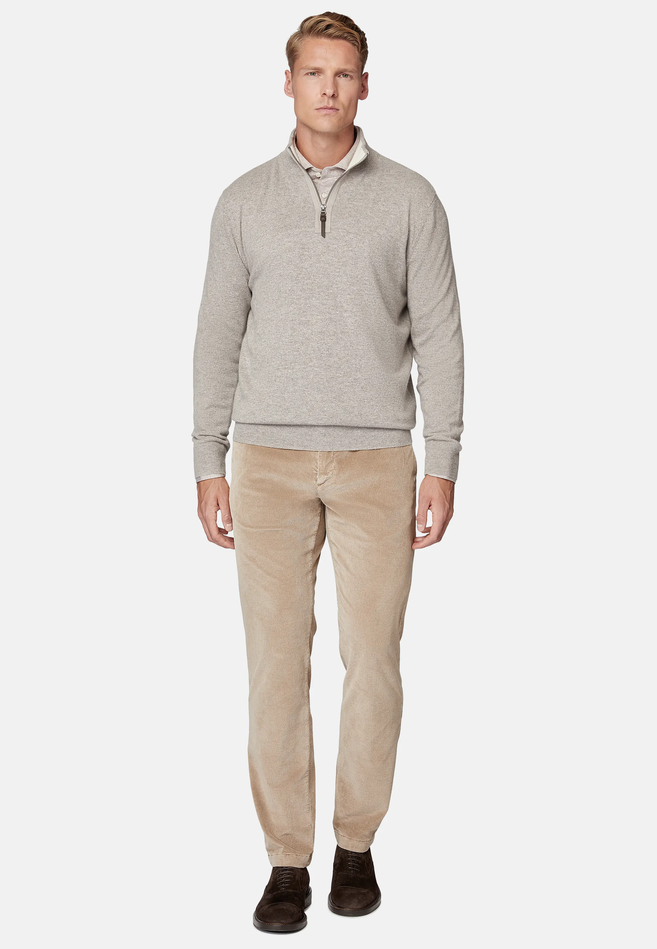 Jersey De Cachemira Gris Topo Con Media Cremallera