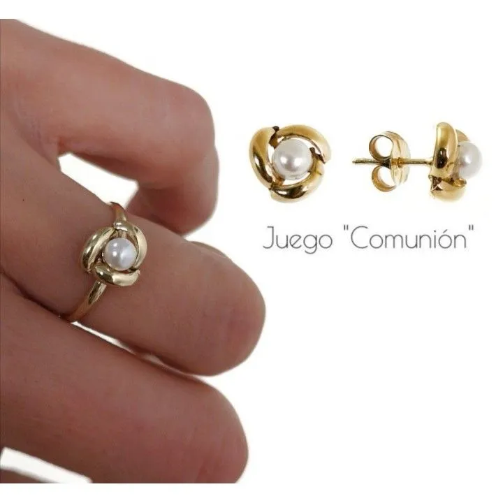 Juego comunión Plata chapada con Perla