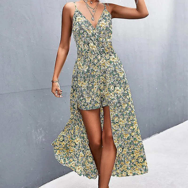 Ladies Hawaiian Fake Two Pieces Sundress Women Holiday Kaftan Strappy
