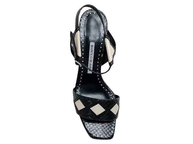 Manolo Blahnik Negro / Sandalias Jarba Serpiente Blanca 