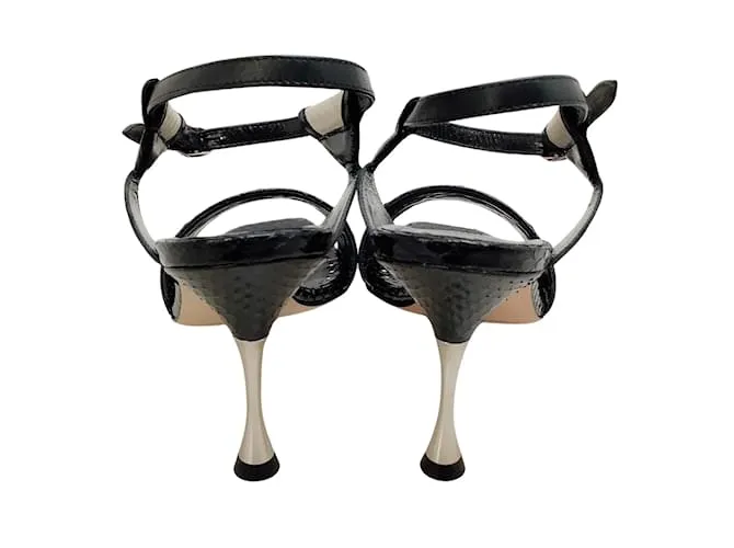 Manolo Blahnik Negro / Sandalias Jarba Serpiente Blanca 