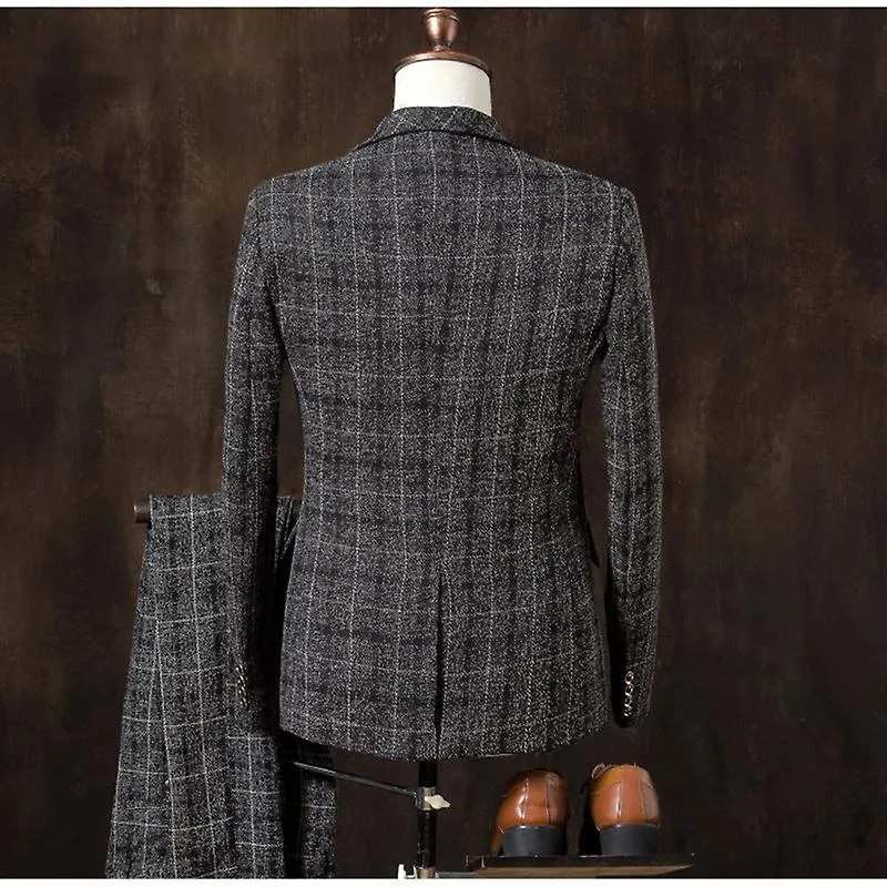 Men Business Formal Slim Fit Wedding Prom Suits Male Boutique Plaid Design Groom Dress Blazers Jacket Pants Vest 3 Pieces Set