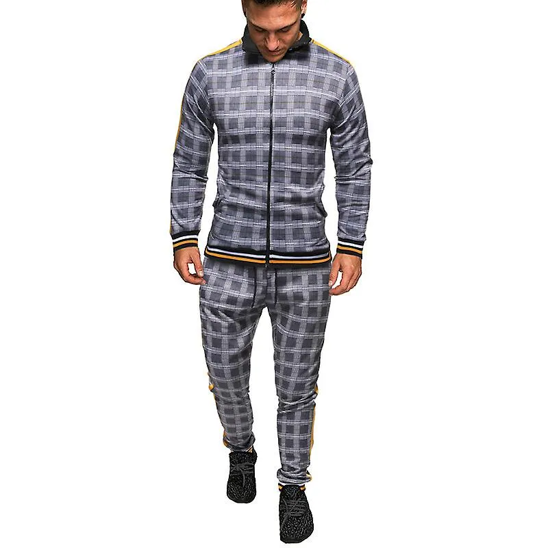 Men's 2 Pieces Tracksuits Plaid Sports Outfits