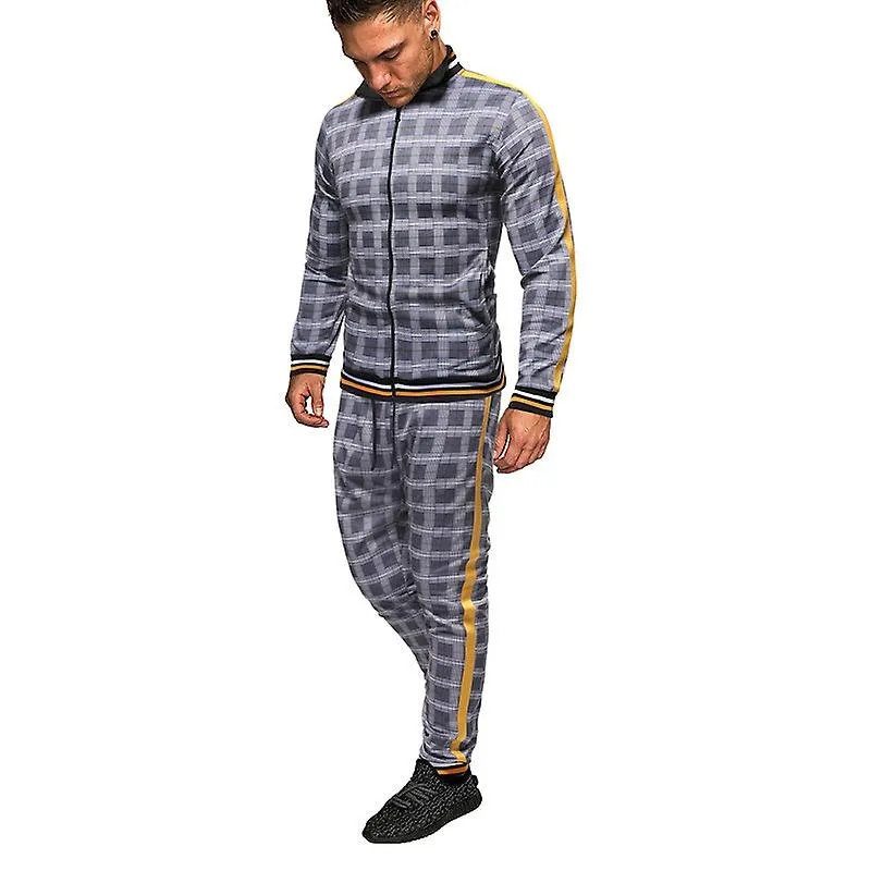 Men's 2 Pieces Tracksuits Plaid Sports Outfits
