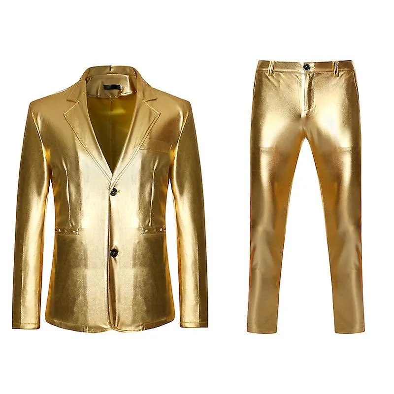 Men's Shiny Gold 2 Pieces Suits Party Club Dress Tuxedo Suit