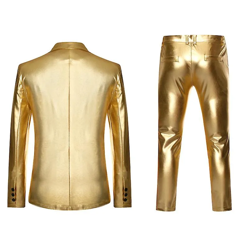 Men's Shiny Gold 2 Pieces Suits Party Club Dress Tuxedo Suit