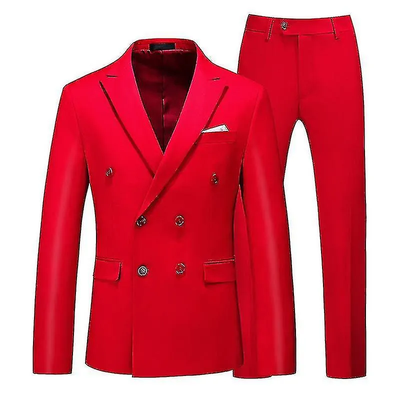 Mens Suits Double Row Three Button Slim Fit 2 Pieces Suit,red